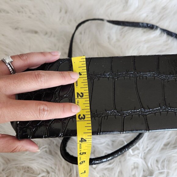 Vintage Croc Embossed Leather Satchel Top Handled Shoulder Crossbody Bag Gold - Picture 10 of 15